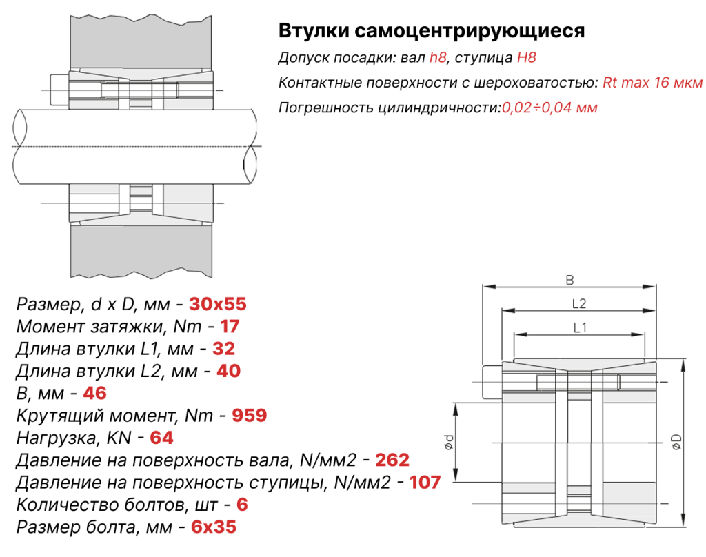 Чертеж втулка зажимная 30х55